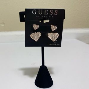 NWT Guess Rose Gold Heart Shaped Earrings with Rhinestone